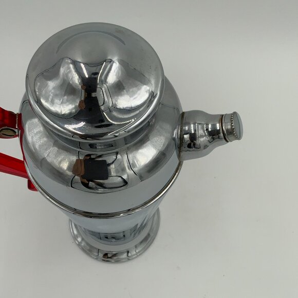 Vintage Art Deco Chrome Cocktail Shaker Mixer Red Bakelite Handle 12" Barware - Picture 5 of 14